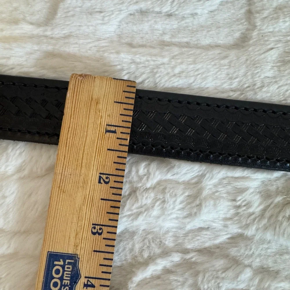Aker Leather B01 Basketweave Belt Black Brass Buckle Mens 38 Made in USA